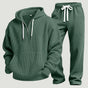 Waffle knit hoodie and full-length jogger trousers set