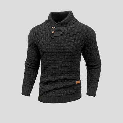 Men's textured mock neck sweater with button placket and long sleeves