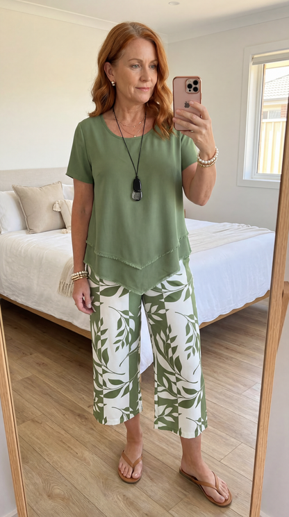 Evangeline Leaf Print Two-Piece Set