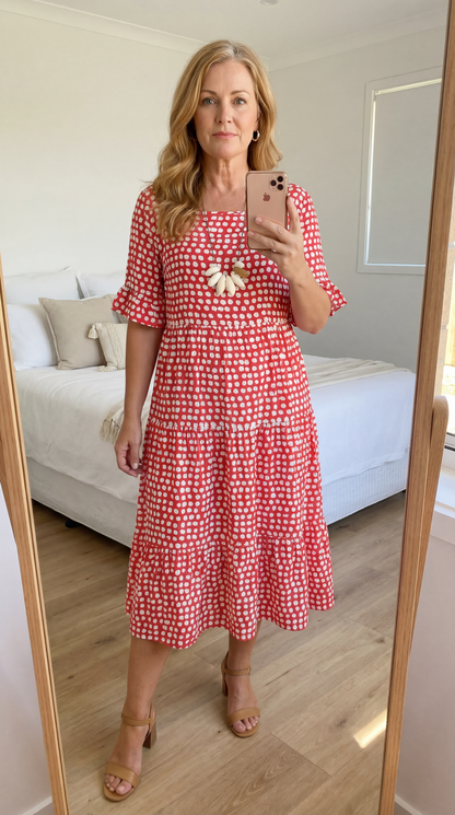 Maddie Printed Tiered Midi Dress