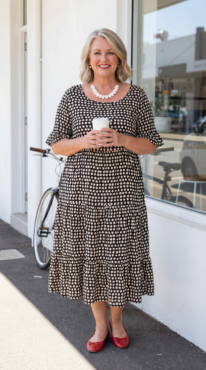 Maddie Printed Tiered Midi Dress