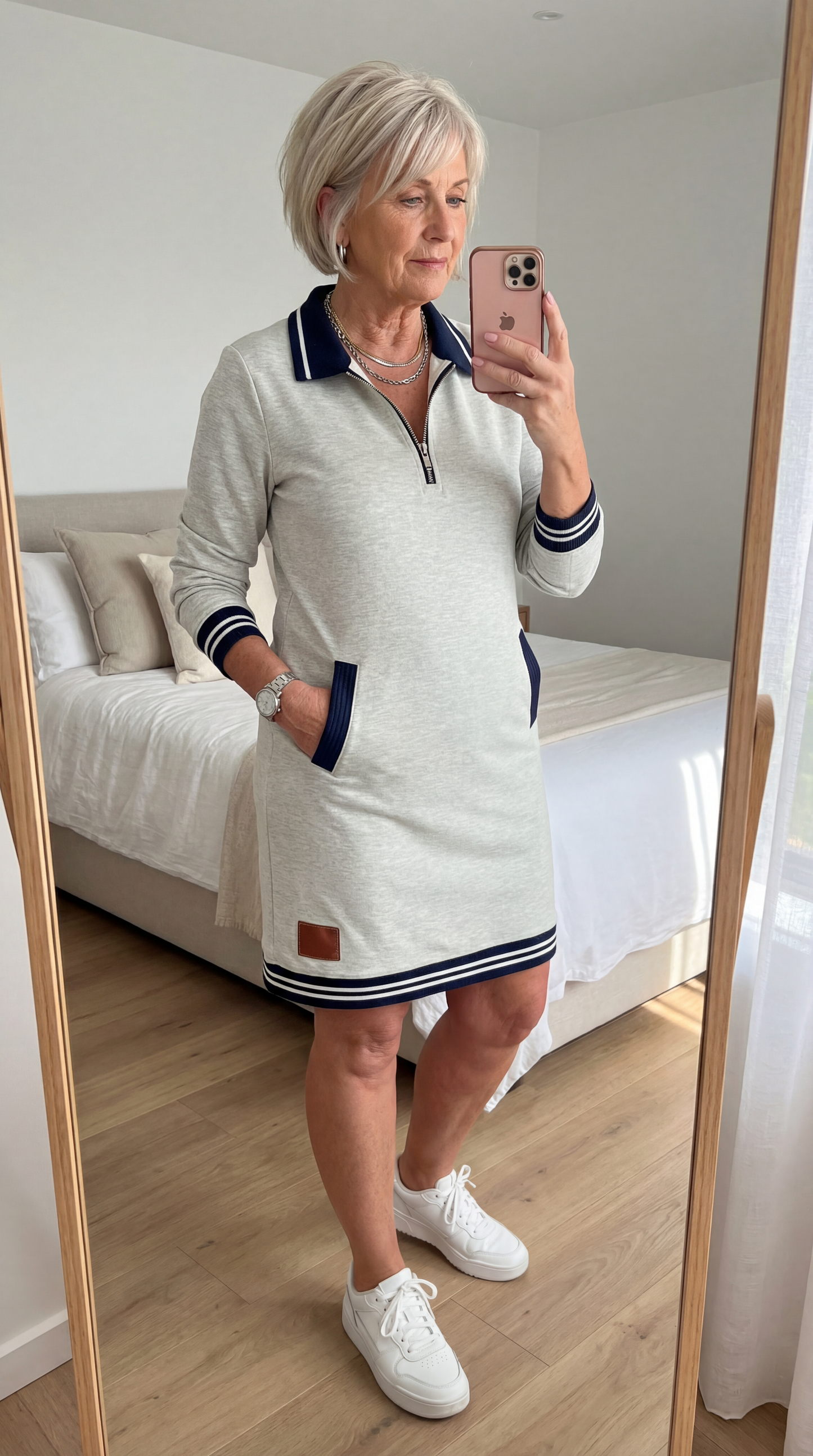 Thalia Zip Collar Sweatshirt Dress
