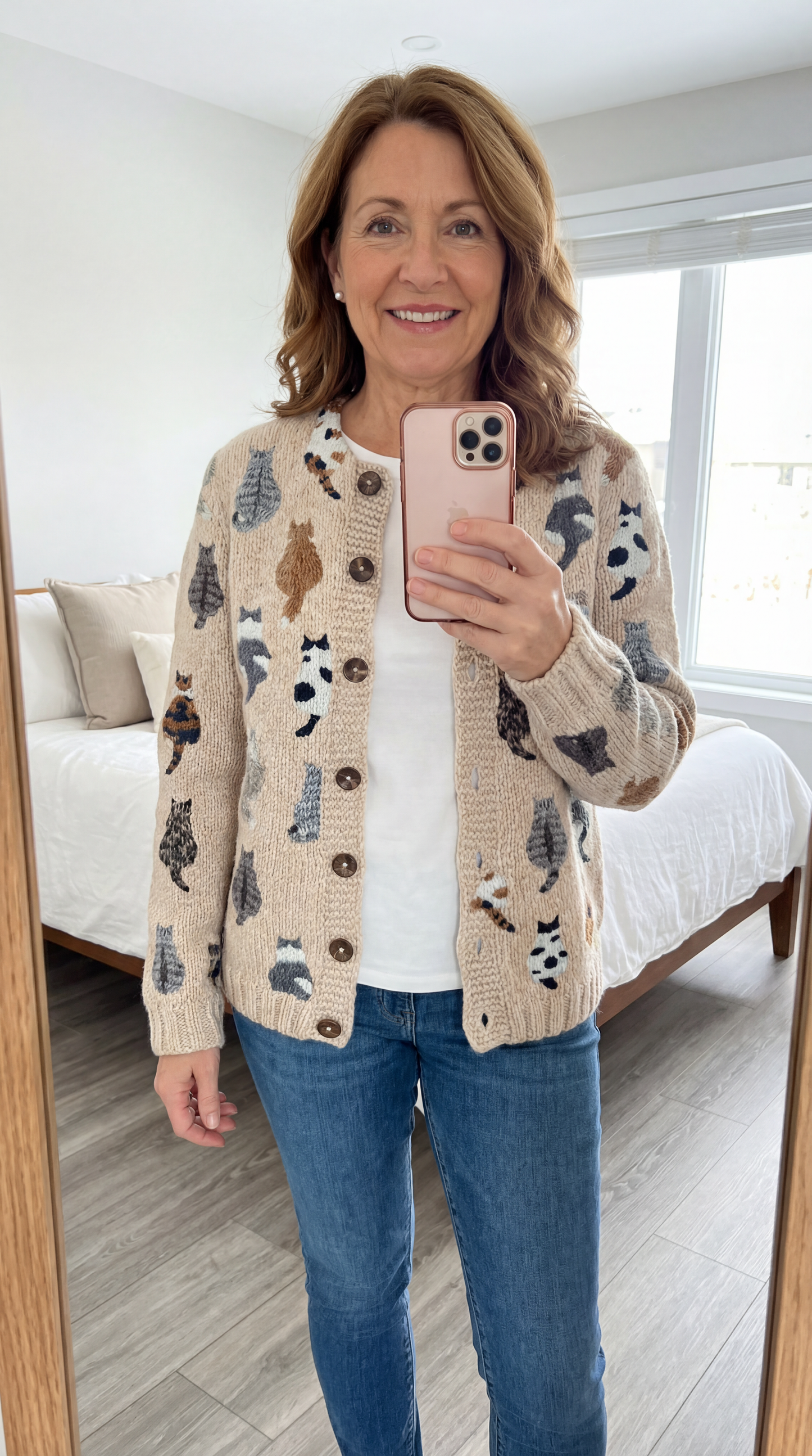 Odette Cat Knit Button-Up Cardigan