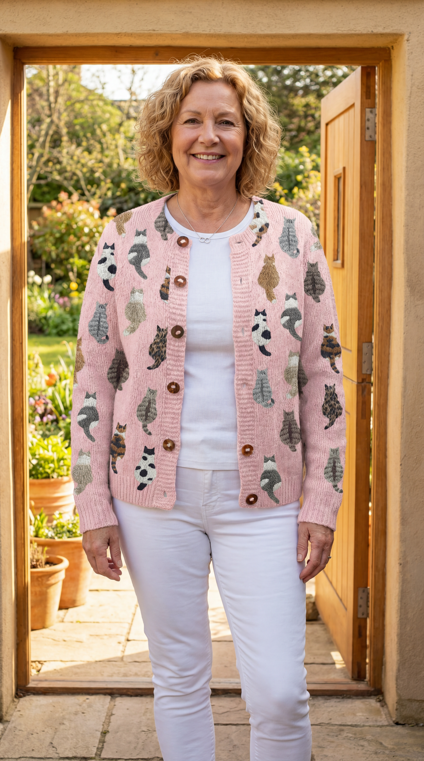 Odette Cat Knit Button-Up Cardigan