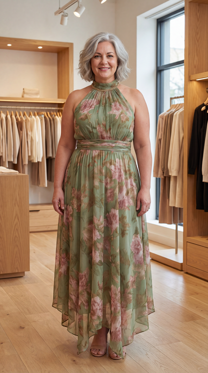 Fiora Elegant Floral Midi Dress