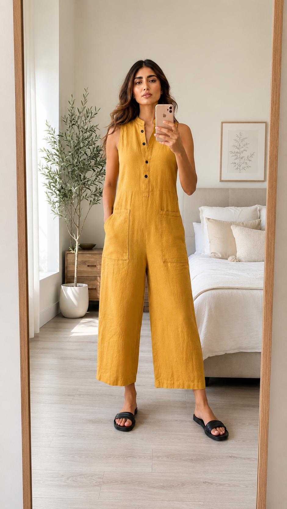 Marcella Sleeveless Button Front Wide-Leg Jumpsuit