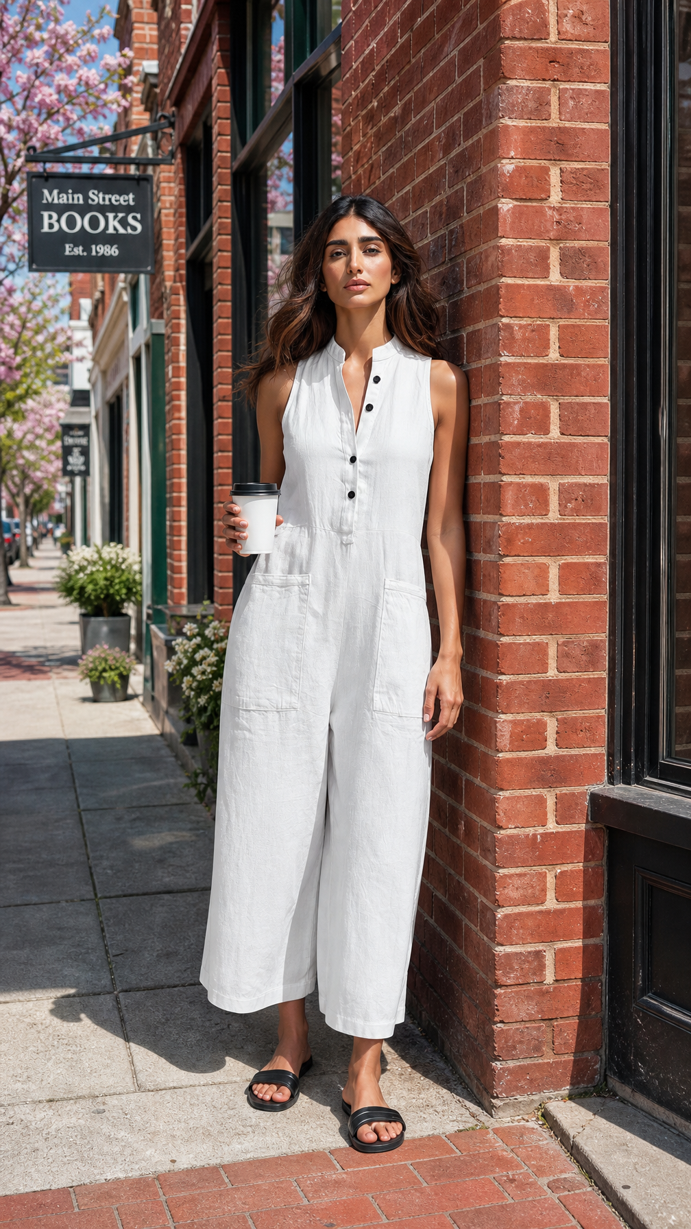 Marcella Sleeveless Button Front Wide-Leg Jumpsuit