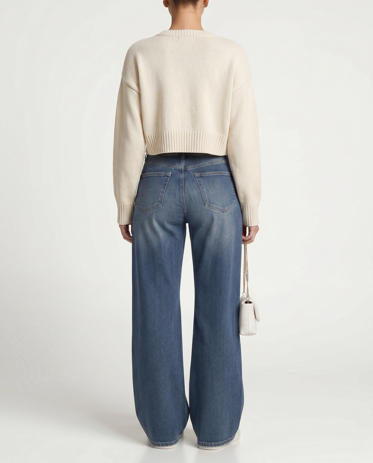 Women's blue high-waisted wide-leg jeans with five-pocket design