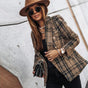 Women's checked tweed blazer with long sleeves and button front