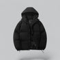 Men's quilted hooded parka jacket with zip front, pockets and adjustable hem