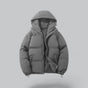 Men's quilted hooded parka jacket with zip front, pockets and adjustable hem