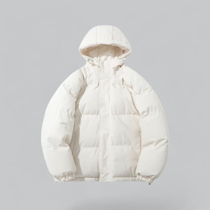 Men's quilted hooded parka jacket with zip front, pockets and adjustable hem