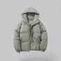 Men's quilted hooded parka jacket with zip front, pockets and adjustable hem