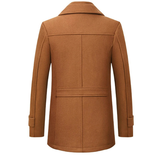 Men's textured stand collar coat with buttons, zip fastening and multiple pockets