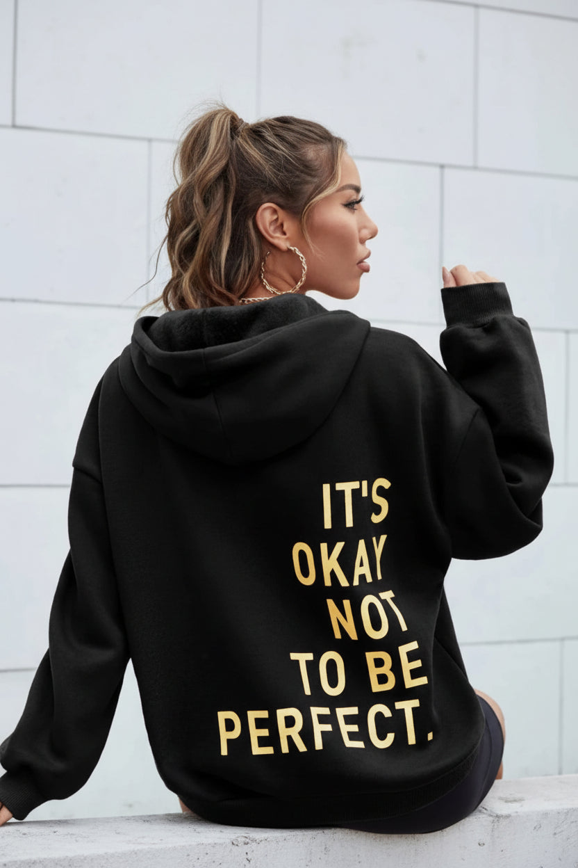 Women's graphic hoodie with hood, long sleeves and back text print