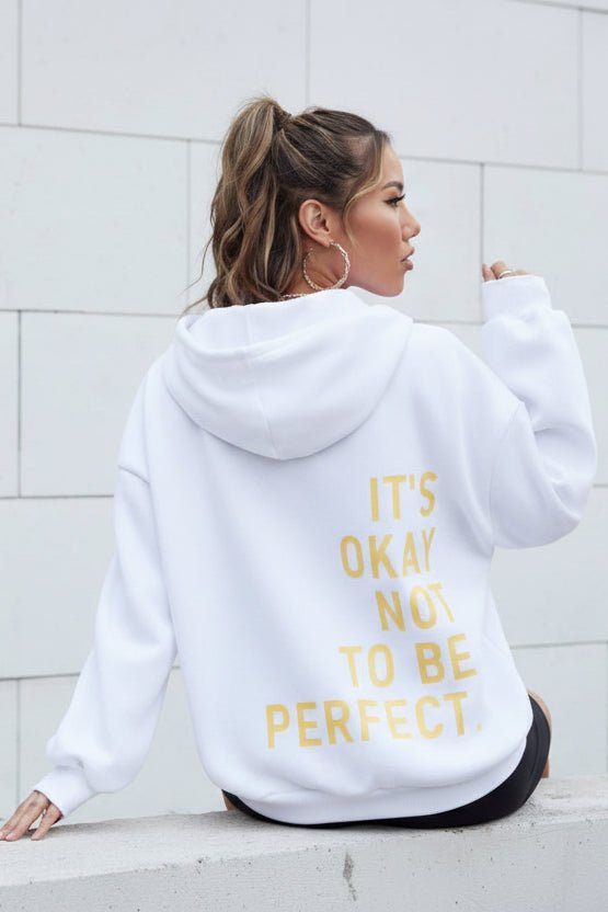 Women's graphic hoodie with hood, long sleeves and back text print