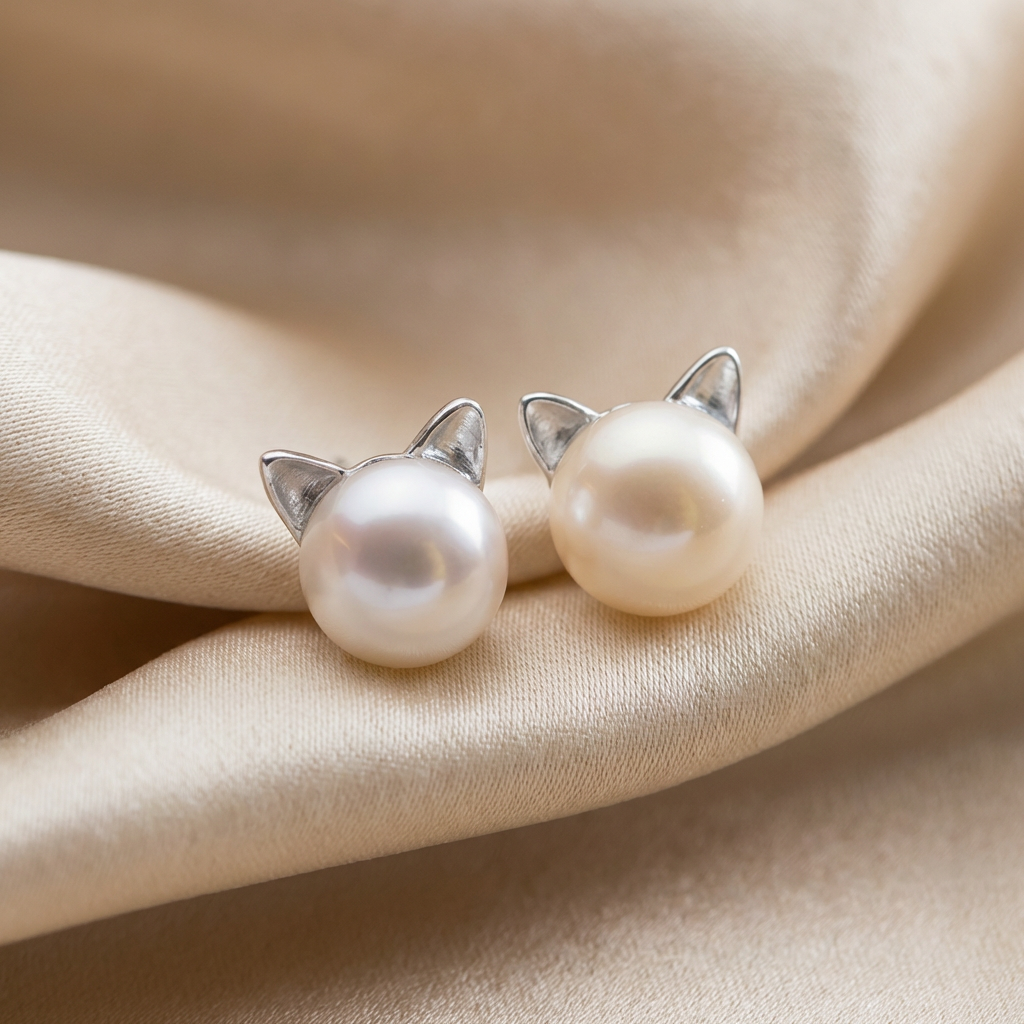 Piper Cat Pearl Stud Earrings 0