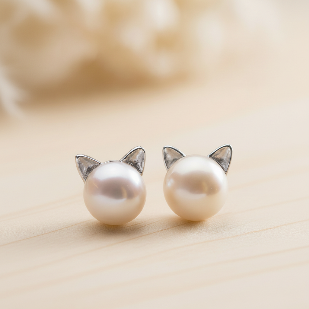 Piper Cat Pearl Stud Earrings 2