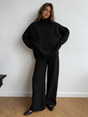 Women's plain turtleneck knit top and wide-leg pants set