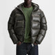 Men's hooded quilted puffer jacket with long sleeves and front zipper