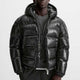 Men's hooded quilted puffer jacket with long sleeves and front zipper
