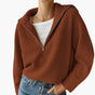 Women's ribbed hooded sweater with half-zip front