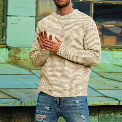 Men's long-sleeve waffle knit crew neck sweater