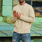 Men's long-sleeve waffle knit crew neck sweater