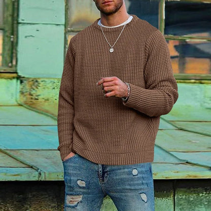 Men's long-sleeve waffle knit crew neck sweater