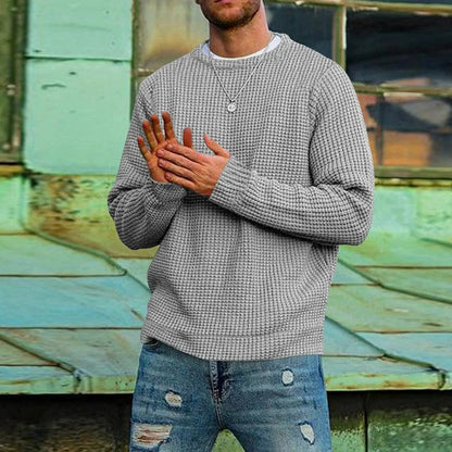 Men's long-sleeve waffle knit crew neck sweater