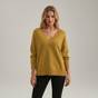 Women's V-neck pullover sweater with long sleeves and ribbed trim
