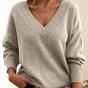 Women's V-neck pullover sweater with long sleeves and ribbed trim