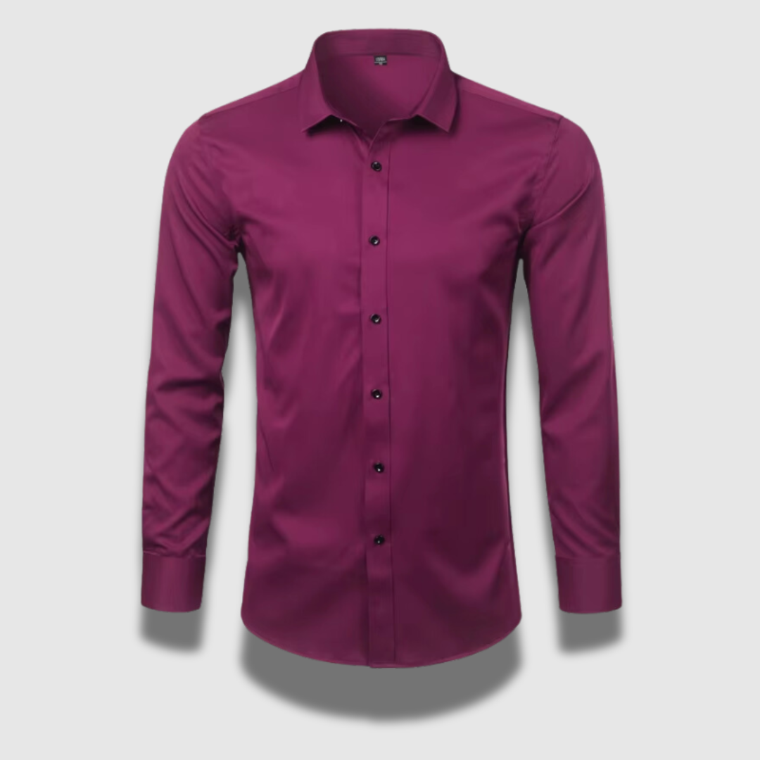 Men's long-sleeve solid shirt with pointed collar and button front