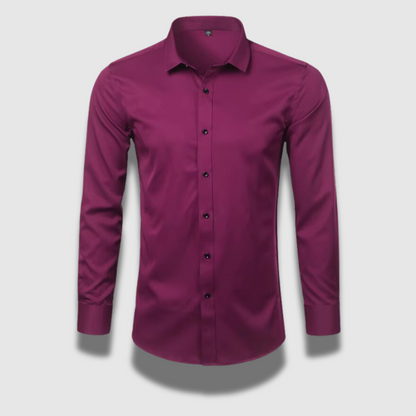 Men's long-sleeve solid shirt with pointed collar and button front