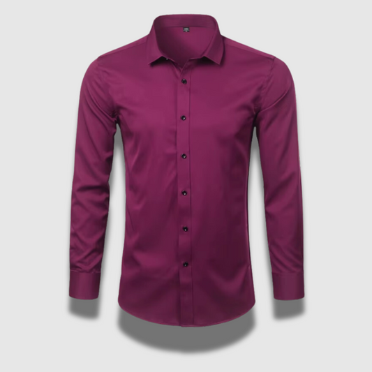 Men's long-sleeve solid shirt with pointed collar and button front