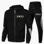 Men's hooded tracksuit set with zip jacket, tapered trousers and contrast stripes