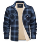 Men's checked plaid shirt jacket with sherpa lining and chest pockets