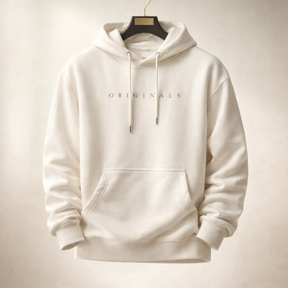 Relaxed fit pullover hoodie with drawstring hood, long sleeves, kangaroo pocket and chest lettering