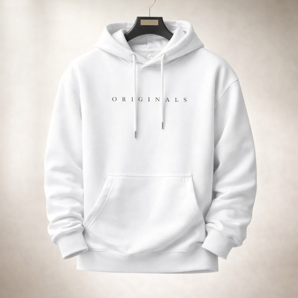 Relaxed fit pullover hoodie with drawstring hood, long sleeves, kangaroo pocket and chest lettering
