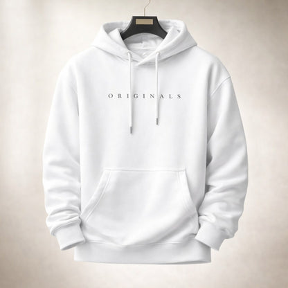Relaxed fit pullover hoodie with drawstring hood, long sleeves, kangaroo pocket and chest lettering