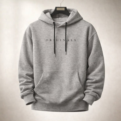 Relaxed fit pullover hoodie with drawstring hood, long sleeves, kangaroo pocket and chest lettering