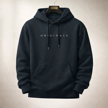 Relaxed fit pullover hoodie with drawstring hood, long sleeves, kangaroo pocket and chest lettering