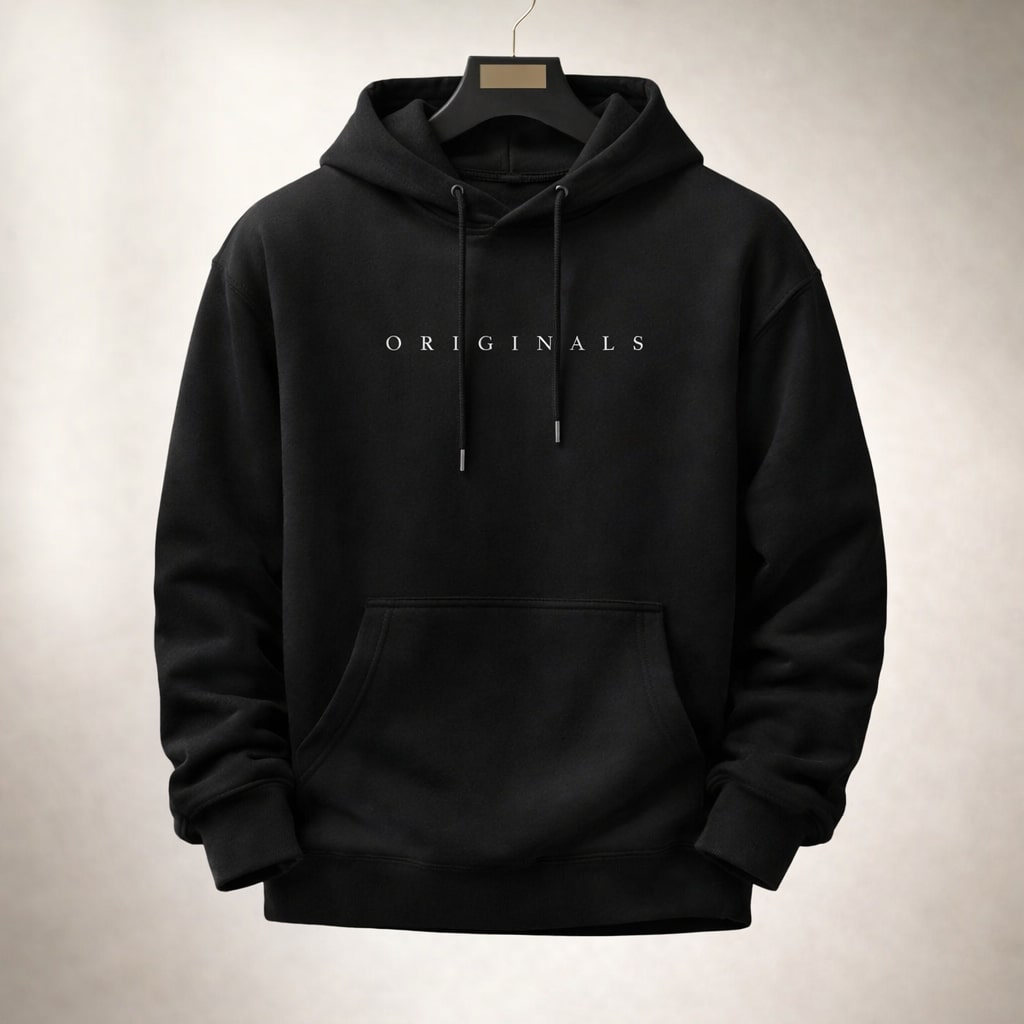 Relaxed fit pullover hoodie with drawstring hood, long sleeves, kangaroo pocket and chest lettering