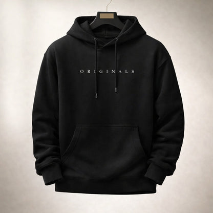 Relaxed fit pullover hoodie with drawstring hood, long sleeves, kangaroo pocket and chest lettering