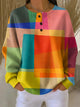 Women's multicolor geometric waffle sweatshirt with button placket
