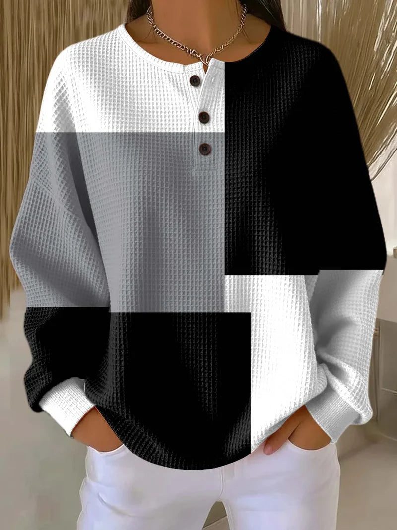 Women's black white and gray geometric waffle sweatshirt