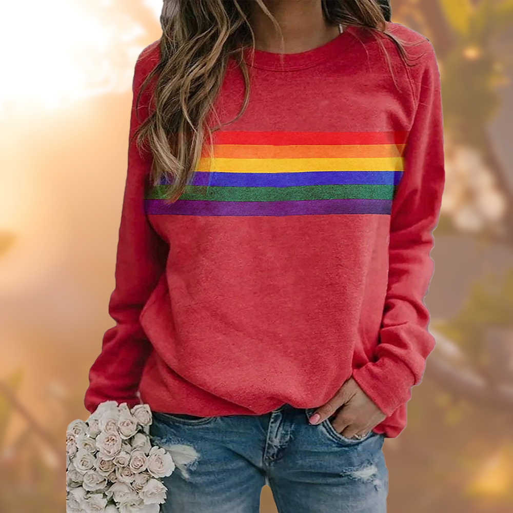 Women's striped sweatshirt with horizontal rainbow bands