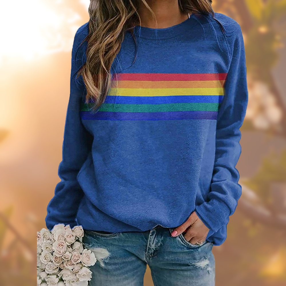 Women's striped sweatshirt with horizontal rainbow bands