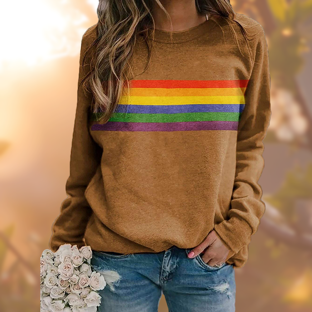 Women's striped sweatshirt with horizontal rainbow bands