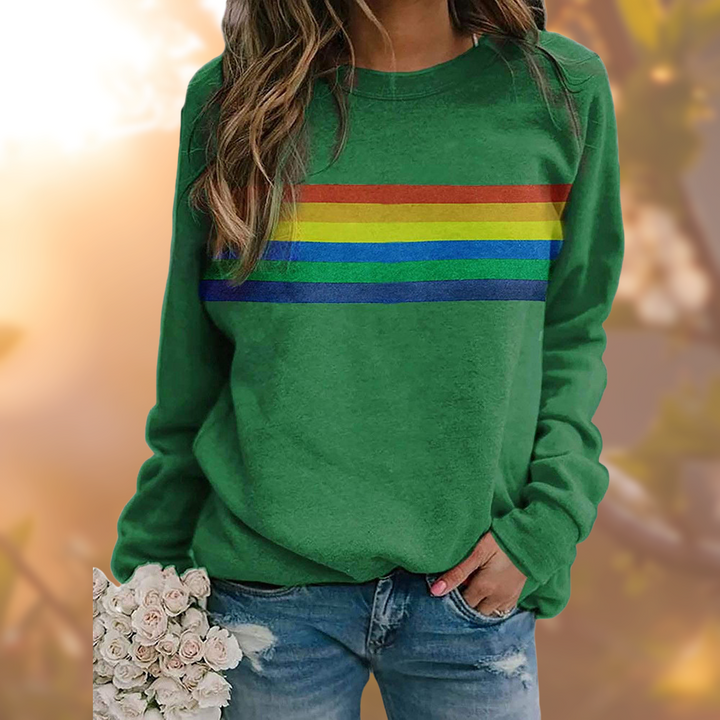 Women's striped sweatshirt with horizontal rainbow bands